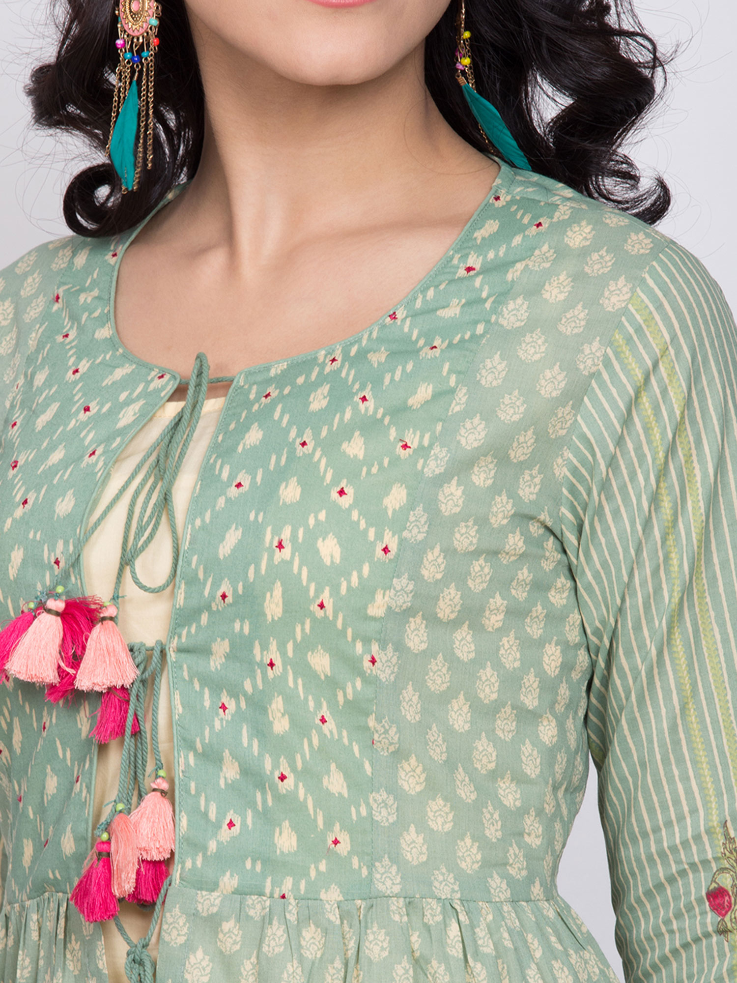 Buy Biba Green Printed Kurta With Inner 