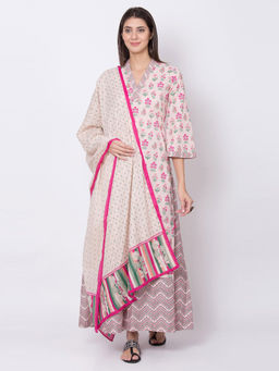 Biba - Pink Floral Kurta With Sharara And Dupatta (Set of 3)