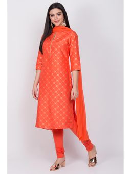 Biba - Orange Printed Kurta With Churidar And Dupatta (Set of 3)