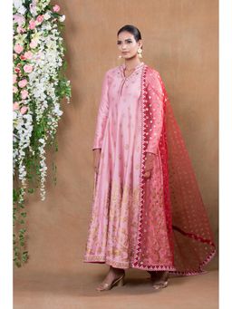 Biba - Pink Embroidered Anarakali With Churidar And Dupatta (Set of 3)