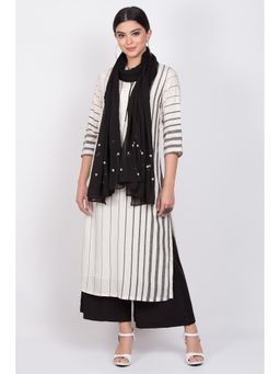 Biba - Off White Striped Kurta With Palazzo & Dupatta (Set of 3)