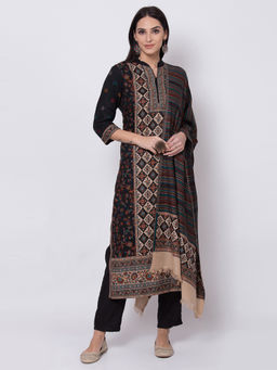 Biba - Black Printed Kurta With Pants & Dupatta (Set of 3)