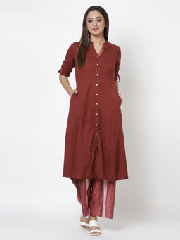 Biba - Rust Solid Kurta With Palazzo (Set of 2)