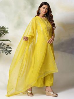 Biba - Lime Green Art Silk Straight Suit Set (Set of 4)