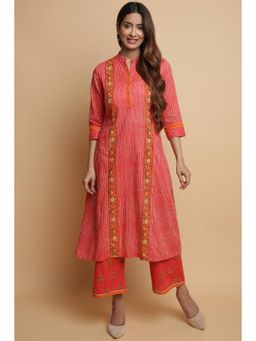Biba - Coral Cotton A Line Kurta and Pant (Set of 2)