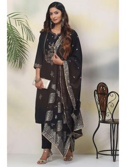 Biba - Black Poly Viscose A-line Suit (Set of 3)