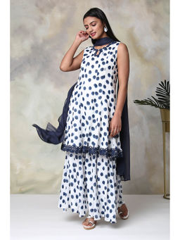 Biba - Indigo Polka Dots Kurta And Sharara With Dupatta (Set of 3)