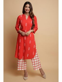 Biba - Terracotta Rayaon Straight Kurta and Palazzo (Set of 2)