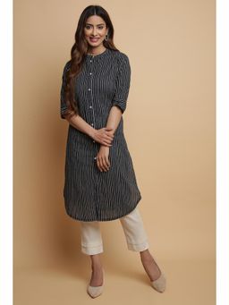 Biba - Black Cotton Straight Kurta and Pant (Set of 2)