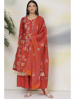 Biba - Red Cotton Silk Double Layered Suit (Set of 5)