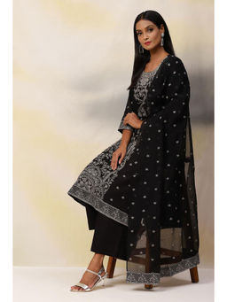 Biba - Black Art Silk Straight Suit (Set of 3)