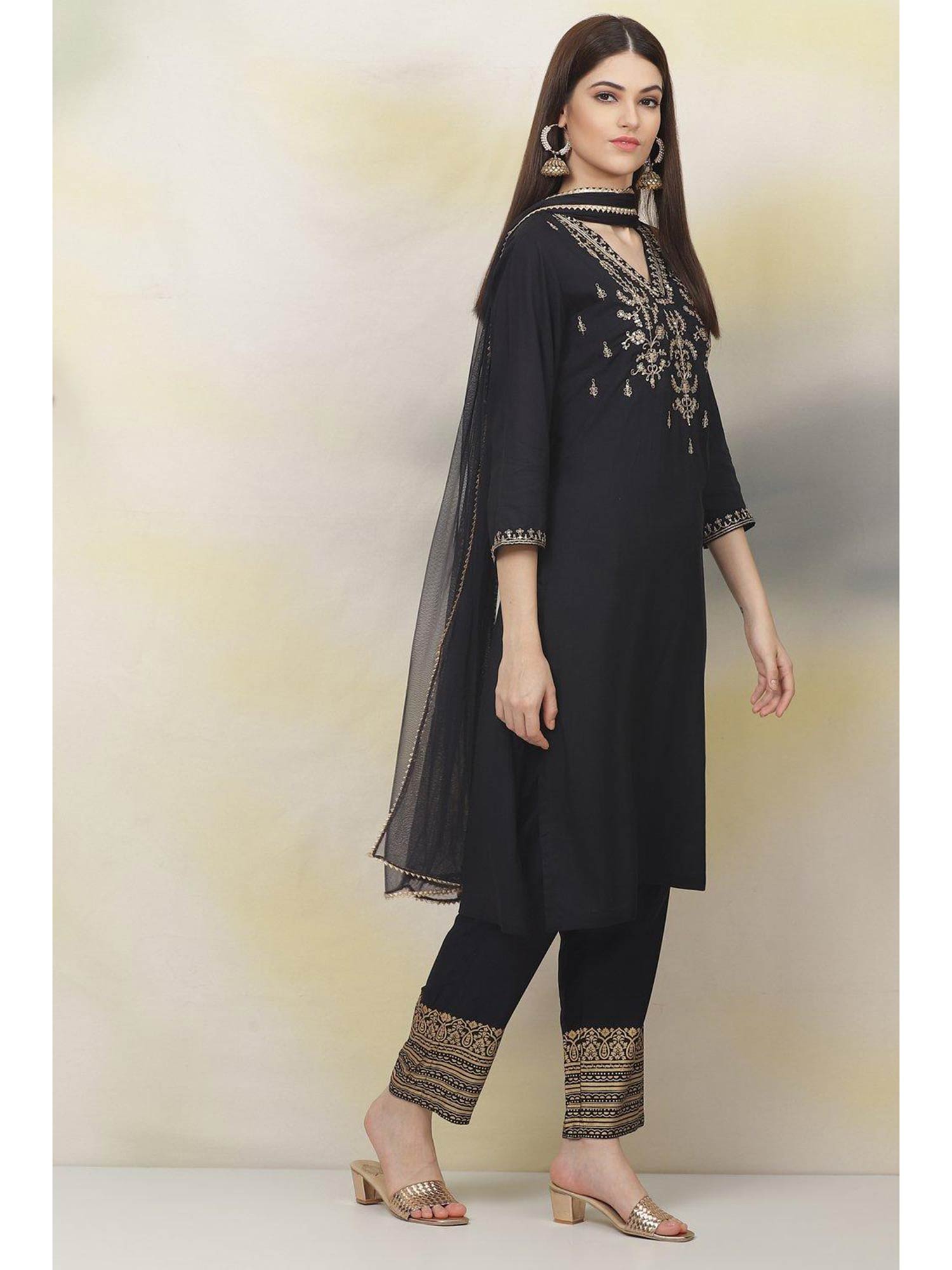 Buy Biba Black Rayon Straight Suit (Set 