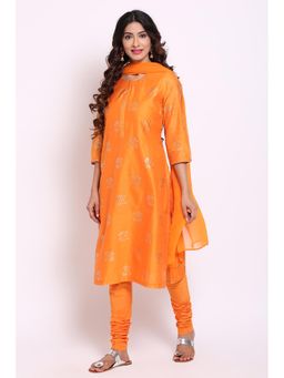 Biba - Orange Printed Kurta With Churidar And Dupatta (Set of 3)