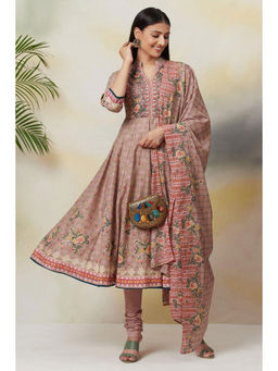 Biba - Mouse Grey Cotton Anarkali Suit (Set of 3)