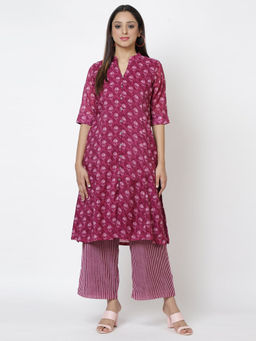 Biba - Purple Printed Kurta With Pant (Set of 2)