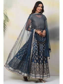 Biba - Teal Straight Art Silk Lehenga (Set of 3)