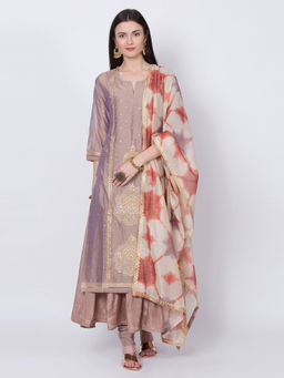 Biba - Purple Embroidered Kurta & Inner With Churidar & Dupatta (Set of 4)