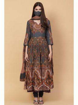 Biba - Black Cotton Anarkali Suit (Set of 4)