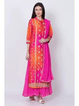 Biba - Multi-Color Embroidered Kurta With Inner, Palazzo & Dupatta (Set of 4)