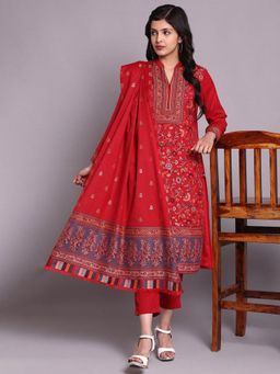 Biba - Red Woolen A Line Suit Set (Set of 3)