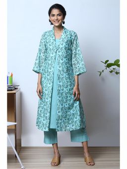 Biba - Mint Green Art Silk Straight Suit (Set of 4)