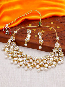 Sukkhi - Traditional Kundan Gold Plated Wedding Jewellery Pearl Choker Necklace Set For Women