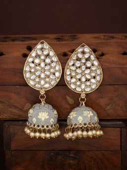 Sukkhi - Gleaming Pearl Gold Plated Kundan Lotus Meenakari Jhumki Earring for Women (SKR73299)