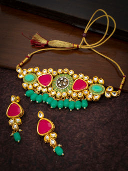 Sukkhi - Glimmery Gold Plated Kundan Meenakari Choker Necklace Set for Women (SKR74680)
