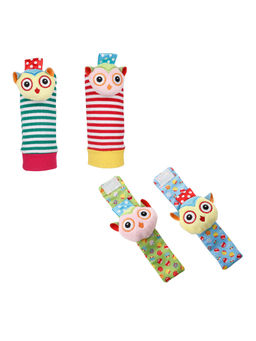 Baby Moo - Owls In Love Multicolour Socks And Wrist Rattle (Set of 4)