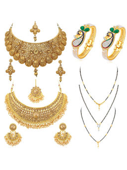 Sukkhi - Multi-Colour Fascinating Pearl Gold Plated Necklace Mangal sutra & Kada Combo (Set of 11)