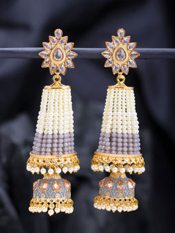 Sukkhi - Spectacular Pearl Gold Plated Kundan Meenakari Jhumki Earring for Women (SKR85760)
