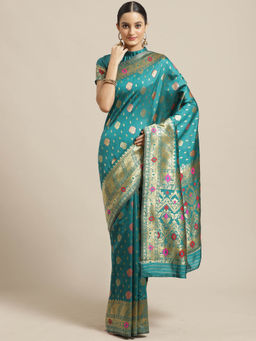 Sareemall - Green Floral Saree with Unstitched Blouse