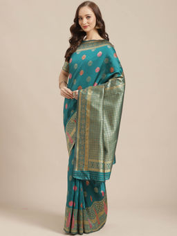 Sareemall - Green Floral Saree with Unstitched Blouse