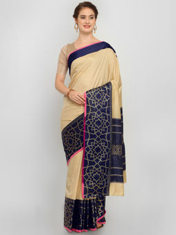Stylee LIFESTYLE - Beige Art Silk Jacquard Saree With Un-Stitched Blouse