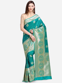 Stylee LIFESTYLE - Green Banaras Silk Jacquard Saree With Un-Stitched Blouse