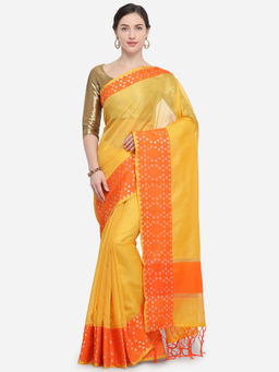 Stylee LIFESTYLE - Yellow Kota Silk Jacquard Saree With Un-Stitched Blouse