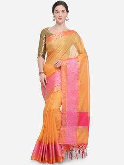 Stylee LIFESTYLE - Yellow Kota Silk Jacquard Saree With Un-Stitched Blouse