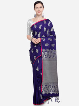 Stylee LIFESTYLE - Blue Banaras Silk Jacquard Saree With Un-Stitched Blouse