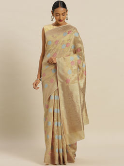 Stylee LIFESTYLE - Gold Banaras Silk Jacquard Saree With Un-Stitched Blouse