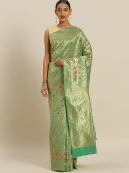 Stylee LIFESTYLE - Green Banaras Silk Jacquard Saree With Un-Stitched Blouse