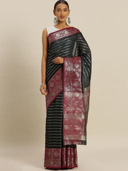 Stylee LIFESTYLE - Black Banaras Silk Jacquard Saree With Un-Stitched Blouse