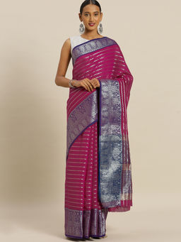 Stylee LIFESTYLE - Magenta Banaras Silk Jacquard Saree With Un-Stitched Blouse