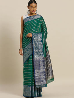 Stylee LIFESTYLE - Green Banaras Silk Jacquard Saree With Un-Stitched Blouse