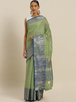 Stylee LIFESTYLE - Green Banaras Silk Jacquard Saree With Un-Stitched Blouse