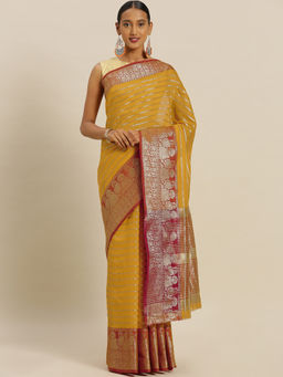 Stylee LIFESTYLE - Yellow Banaras Silk Jacquard Saree With Un-Stitched Blouse