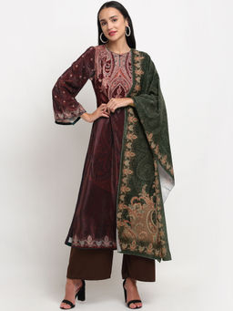 Stylee LIFESTYLE - Brown Velvet Digital Printed Dress Material