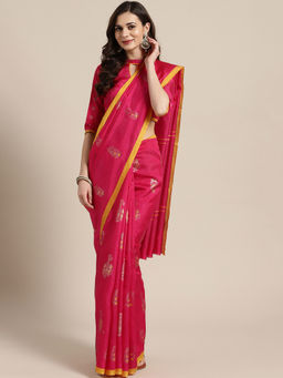 Sareemall - Pink Casual Art Silk Foil Print Saree With Unstitched Blouse