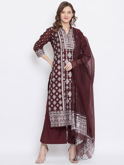 Safaa - Cotton Blend Woven Design Women Unstitched Dress Material With Dupatta (Set of 3)