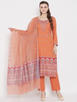 Safaa - Cotton Blend Woven Design Women Unstitched Dress Material (Set of 3)