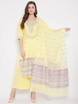 Safaa - Cotton Blend Woven Design Women Unstitched Dress Material (Set of 3)